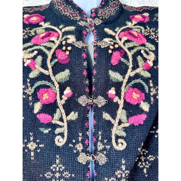 VTG Icelandic Design Wool Sweater Women’s Medium Lined Clasp Hooks Rose Grandma - Picture 9 of 16